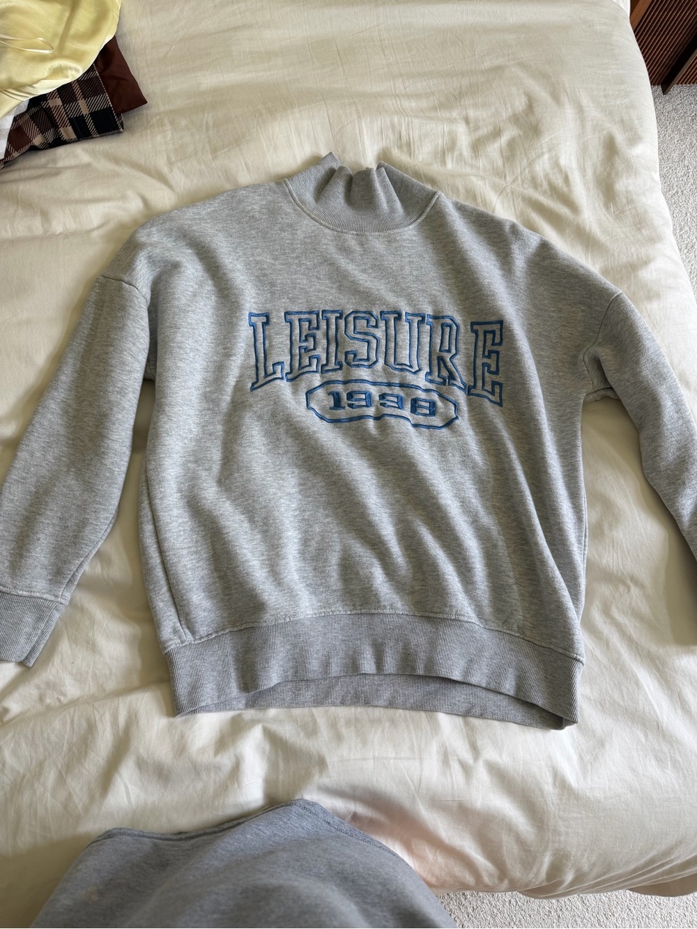 Missguided Grey Crewneck Sweatshirt with Blue Embroidered 'LEISURE'